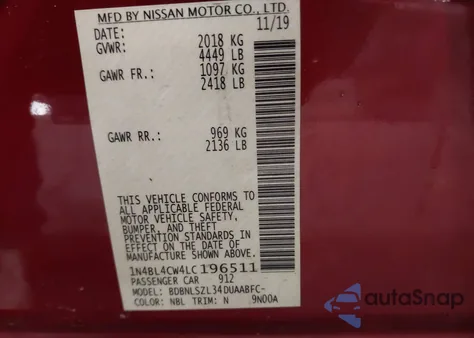 2020 Nissan Altima Sr Intelligent Awd из США, поврежденный, VIN 1N4BL4CW4LC196511